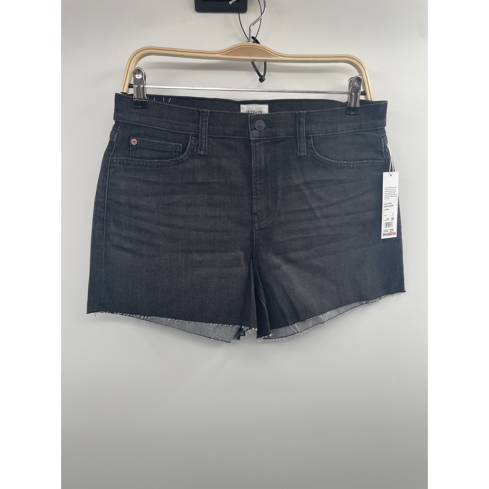 NWT Hudson Jeans Gracie Denim Shorts Women's 30 Black Raw-Edge Stretch 5-Pockets
